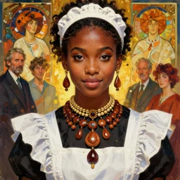 pulp art, gorgeous maid, african girl, iranian, wooden jewerly, elegant, vibrant, smooth, by ilya kuvshinov, craig mullins, edgar maxence, alphonse mucha, artgerm, sakimichan