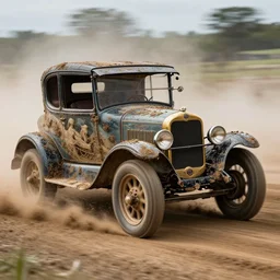 car photography, award winning photo of an ultra detailed intricate muddy vintage 1 9 2 0 s ford cars on speeding very fast on dirt, dirt and dust, fast shutter speed, motion blur, tiny gaussian blur, highly detailed, highly intricate, depth of field, trending on top gear