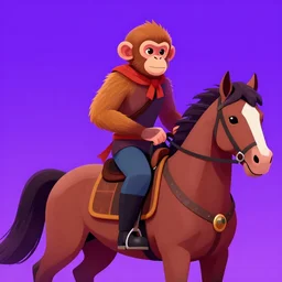samurai monkey riding a horse, digital art, synthwave