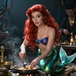 realistic Arielle the mermaid cooked by the evil cook