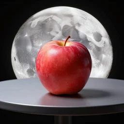 an 🍎 is on a table on the moon, professional 4 k photography