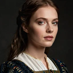 close - up portrait of beautiful swedish model in renaissance dress, art by steven meisel