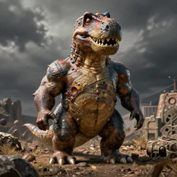 incredibly muscular realistic barney the dinosaur