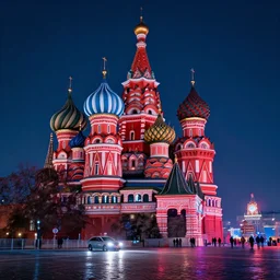 neon streets of moscow with red square, 4 k, award winning photo, cyberpunk style