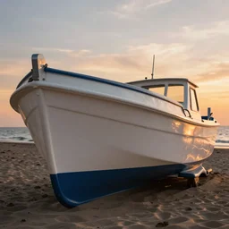 a freshly painted boat in the sunset