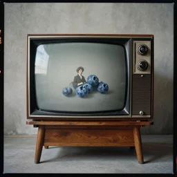 kodak portra 4 0 0, wetplate, 1 9 2 0 s room, 1 9 2 0 s furniture, a giant vintage television, muted colours, blueberry, portrait photo of a backdrop, concrete, wood, fog, by georges melies and by britt marling