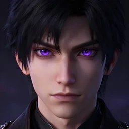 a guy with deep purple iris, completely dark, with black. magic powers, ultra realistic, 8 k, octane render, stylized,