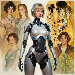 futuristic cyberpunk android woman | hyperrealistic | digital painting | trending on artstation | pinup | clean | illustration | dressed | unreal engine 5 | 8 k resolution | by greg rutkowski, olivia de berardinis, hajime soryaman, alphonse mucha, gustav klimt and mel ramos