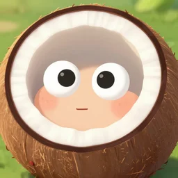 ko ko nut, coconut, coconut, cartoon, cartoon, portrait, extremely closeup, global lighting, digital art, artstation