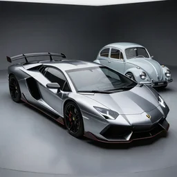 future, platinum fused and black, fusion of a lamborghini aventador with a volkswaguen beetle