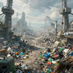 realistic photo of problems of electronic waste pollution in future, very sharp focus, very hyper realistic, highly detailed, fantasy art station