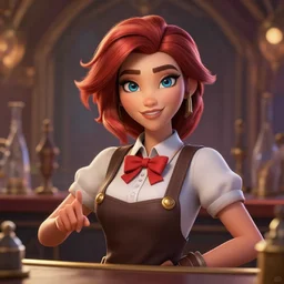 a lovely charming bar waitress as a league of legends character, league bar, waitress clothes, symmetric face, close up shot, masterpiece, cg animation, riot enterainment, arcane, realistic, hyper detailed, hyper detailed face, character select portrait, 3 d, by artgerm, rossdraws, ilya kuvshinov, loish
