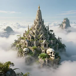 temple of bones in the clouds, plants and trees, trending on artstation, beautiful, 4 k
