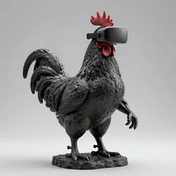 a portrait of monumental muscular rooster in vr helmet antique statue, black rock statue material, studio light, hasselblad photo, 8 k resolution, octane render, character design, digital art, logo design