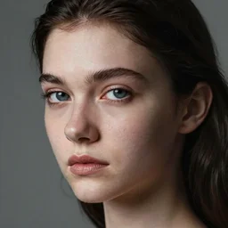 close - up portrait of beautiful young girl, gray background, art by paolo roversi