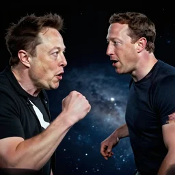 Photo of Mark Zuckerberg fighting Elon Musk in space, 32mm lens