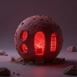 A beautiful photo of a round shaped trypophobia house with a mysterious red glow emitting from inside, by octane render and corona render, stunning, gorgeous, golden ratio, photorealistic, featured on artstation, 4k resolution