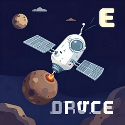 space probe landing on asteroid, illustration, mission poster, vector image