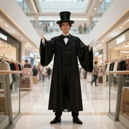 the magician with a black robe inside a shopping mall, artstation