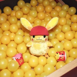 jigglypuff stuck in the ballpit of a mcdonald's, 3 5 mm, f / 2. 8, flash photography