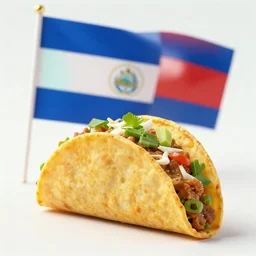 mexican eating a taco in the background you can see the flag of nicaragua hoisted