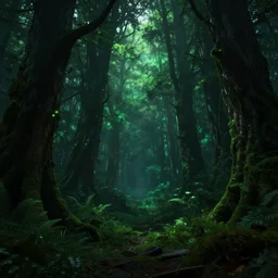 dark epic lush green forest, night, glowing particles, volumetric lighting, overdetailed, by Stanley Artgerm Lau, WLOP, Rossdraws, ArtStation, CGSociety, concept art, cgsociety, octane render, trending on artstation, artstationHD, artstationHQ, unreal engine, 4k, 8k