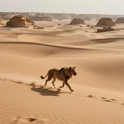 beast running across the open desert, empty desert, sand, karst landscape, wide shot, concept art by greg rutkowski