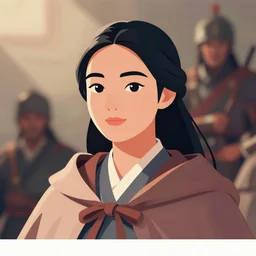 dnd head and shoulders portrait of beautiful korean in a cloak, clean cel shaded vector art. shutterstock. behance hd by lois van baarle, by gary chalk, redwall, illustration