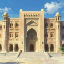 a grand arabian palace exterior by makoto shinkai