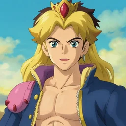 stunning upper body portrait of adult son of doflamingo and princess peach, intricate details, digital art by rob gonsalves, still from studio ghibli