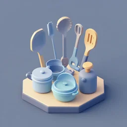 Isometric 3d octane render of Kitchen utensils