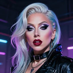 beautiful portrait of lady gaga cyberpunk style painted by artgerm and lisa frank, trending on artstation, behance