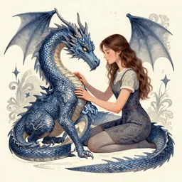 girl petting a dragon intricate illustration by krenz cushart, trending on artstation