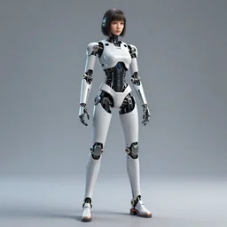 full body shot of a female android robot inspired by ghost in the shell