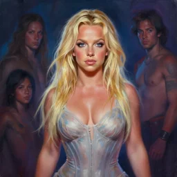 britney spears, extremely detailed digital painting, in the style of fenghua zhong and ruan jia and jeremy lipking and peter mohrbacher, mystical colors, rim light, beautiful lighting, 8 k, stunning scene, raytracing, octane, trending on artstation