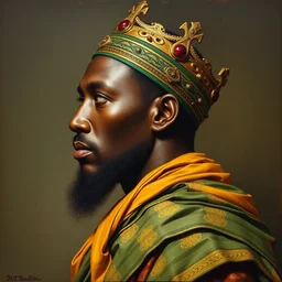 official side portrait of a ethiopian king, adam sandler, 1 8 6 8, a character portrait by cassius marcellus coolidge, reddit contest winner, african romantacism, romanticism, oil on canvas, detailed painting, creative commons attribution