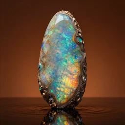 iridescent opal monolith made of opal, moody, warm tones, water reflection, opalescent, opal : : by jeff koons, dan mcpharlin daniel merrian : : ornate, dynamic, particulate, rich colors, intricate, elegant, highly detailed, centered, artstation, smooth, sharp focus, octane render, d