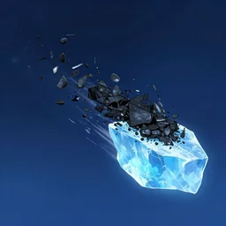 black scrap metal pieces trailing behind blue chunk of ice hurtling through night sky, behance hd artstation by jesper ejsing by rhads, makoto shinkai and lois van baarle, ilya kuvshinov, ossdraws
