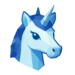 unicorn head, 2 d low polygon art, symmetric art, blue, vector art