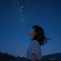 a girl looking up at the night sky with stars, trending on artstation