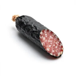 matte black salami, professional product shot, isolated on a pure white background, centered, entire object in frame, sharp focus, soft studio lighting