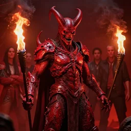 airbrush baphomet, in dollop lava armor, syd mead, chris foss, enric torres, alberto bontempi, feng zu hyper realism, narrative light, red colors, epic, hyper detailed, awe inspiring, award winning horror, torch lighting, hyper realism, cinematical