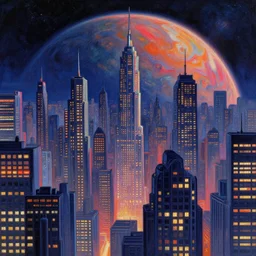 cloisonnism view of megacity with neon - lit windows on a planet in no mans sky, masterpiece, rule of thirds, moebius, syd mead, bekskinski
