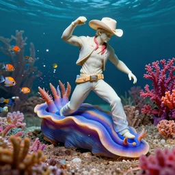 a cowboy turning into blooms. tropical sea slugs. complementary colors. national geographic. 8 k, rendered in octane, smooth gradients. sculpture by antonio canova. a cowboy by slim aarons, by zhang kechun, by lynda benglis, by frank frazetta.