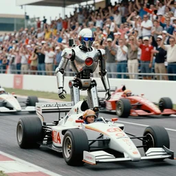 The matrix, LeeLoo, Starship Troopers, Sprinters in a race, The Olympics footage with crowd cheering, cinematic stillframe, french new wave, The fifth element, vintage robotics, formula 1