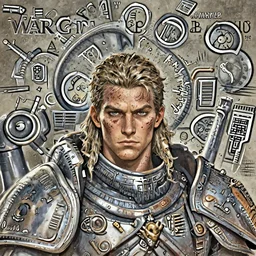 portrait of beautiful young man, warhammer, a lot of scars, readhead, the future ages, highly detailed, artstation, illustration, art by tristan eaton, 8 k quality