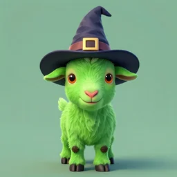 green goat wearing a wizard hat