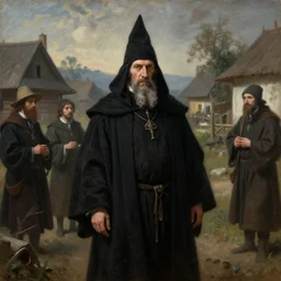portait of a 1 9 th century old hungarian wizard in a hungarian village, dressed in black. atmospherical, magical, natural lighting, dust, soft focus, oil canvas by munkacsi, greg rutkowsk, marc simonetti, hollosy simon and da vinci
