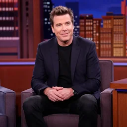 andy richter is sitting on the set of the late show with conan o'brien