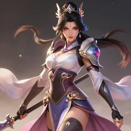 chinese warrior woman, hanfu, overwatch style, arcane, highly detailed, digital art, pixiv fanbox, trending on artstation, ray tracing, volumetric lighting, sharp focus, hq, by artgerm, wlop, greg rutkowski, miyazaki hayao